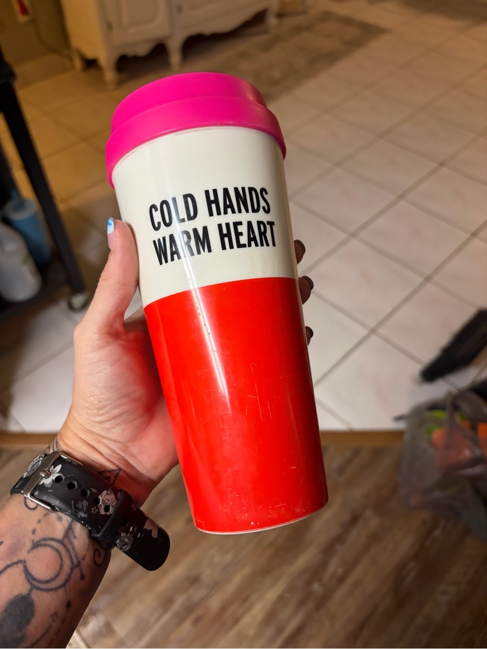 kate spade Red, White & Pink 'Cold Hands Warm Heart' Travel Tumbler